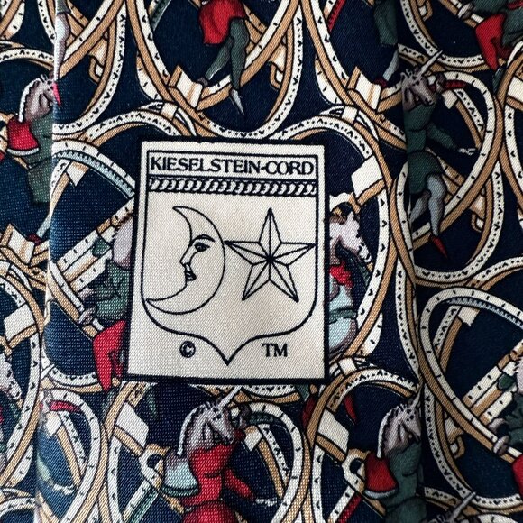 Kieselstein-Cord Mens All Silk Tie Equestrian Unicorn Head Dancing Men Pattern - Picture 7 of 9